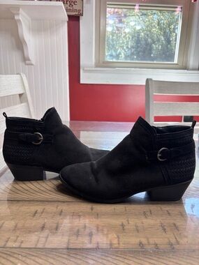 Black Suede Ankle Boots with Buckle Detail